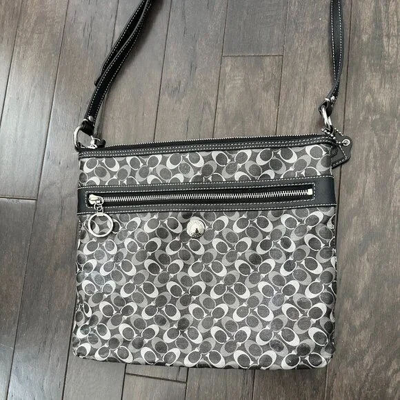 Coach Black & Gray Signature File Cross Body Bag Style #C1168-F17120 - Picture 2 of 16